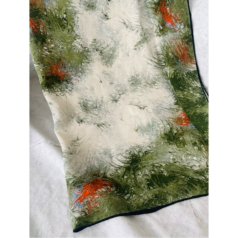 Vintage Silk Abstract Green and Orange Scarf